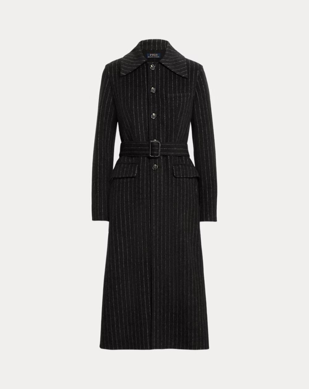 Polo Ralph Lauren Pinstripe Double Faced Coat Size 6 Charcoal Gray Longline Wool